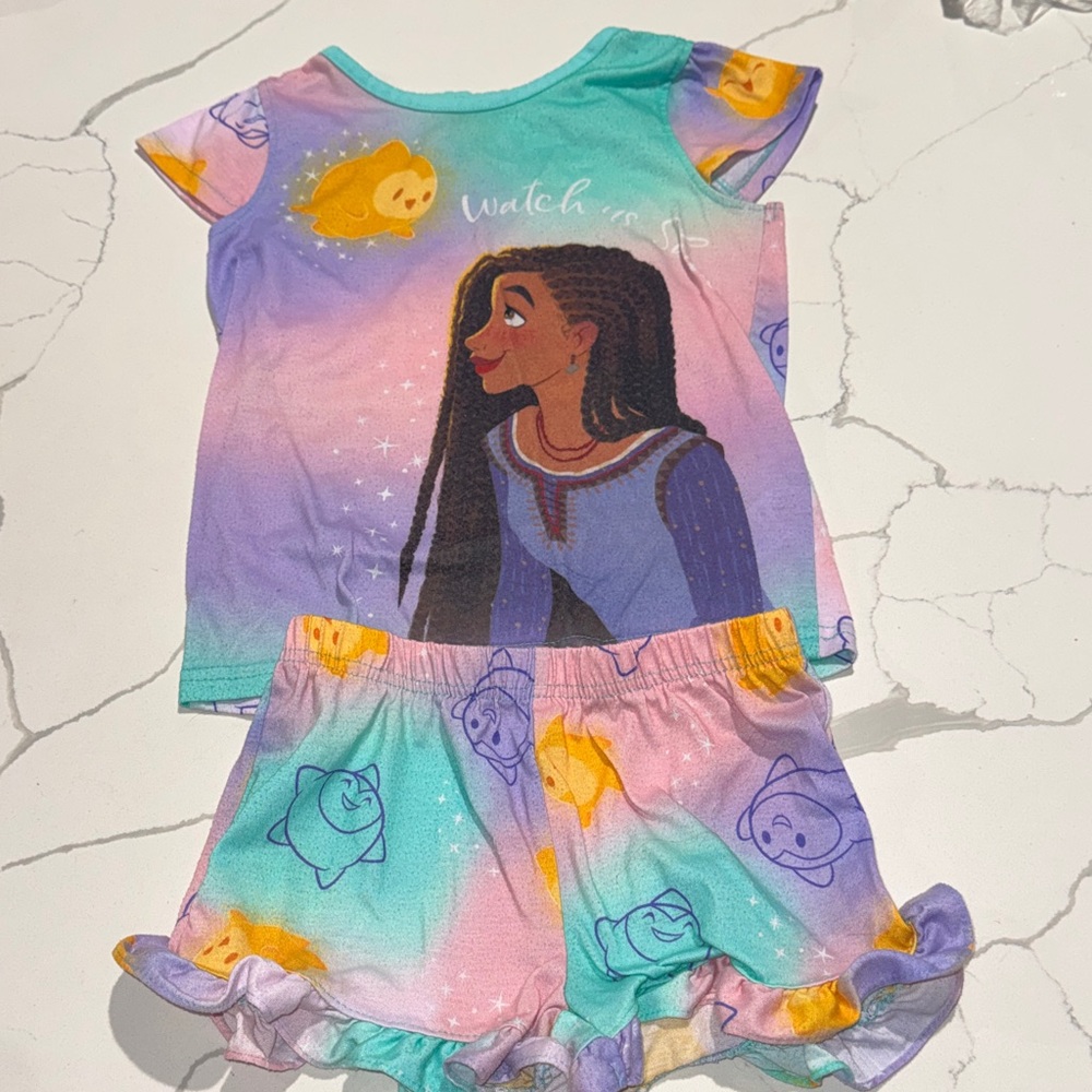 Disney Wish Girls Short Sleeve Shorts Pajamas XS 4/5